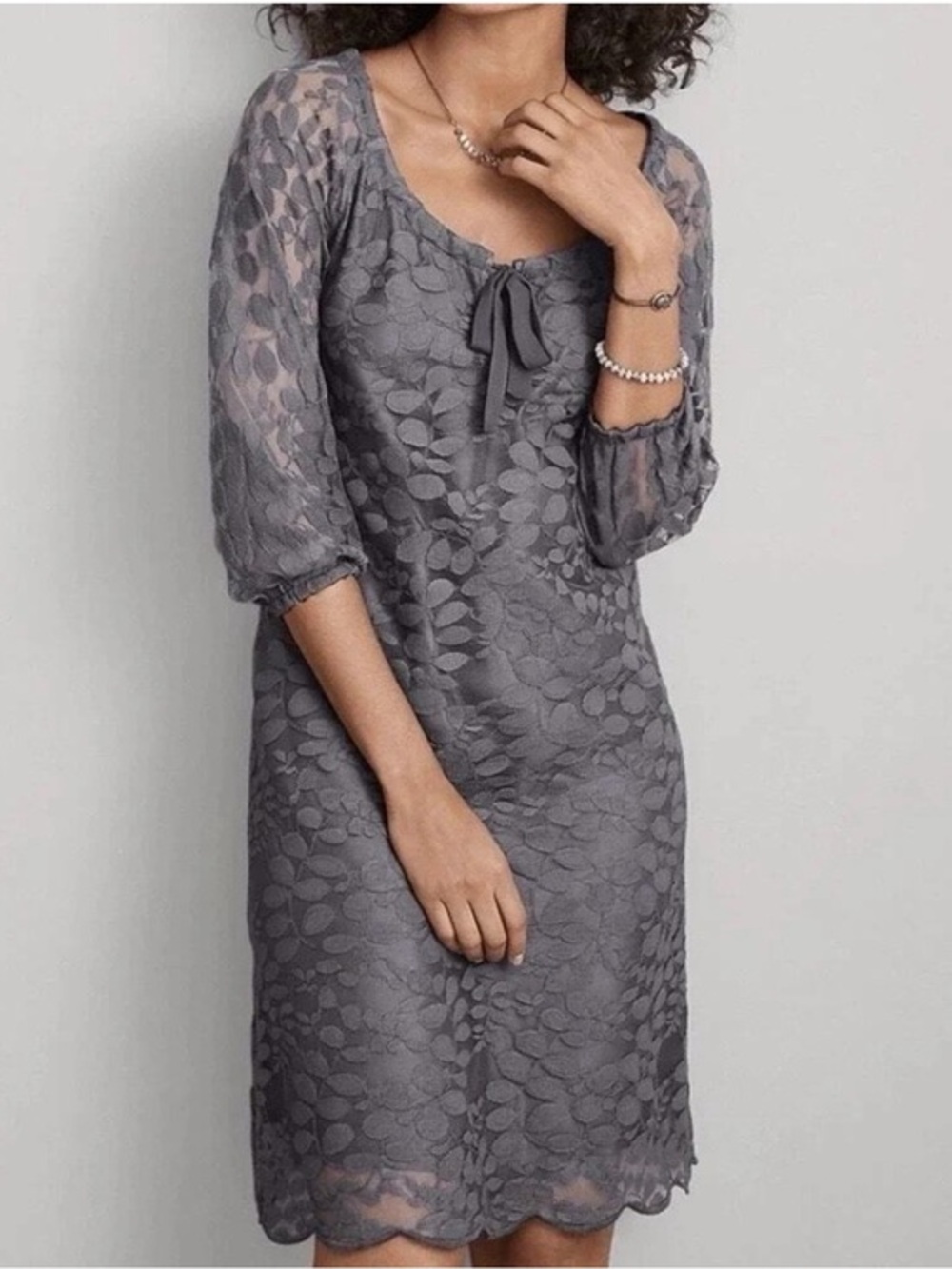 Garnet Hill Boheme Easy lace dress lined gray 12